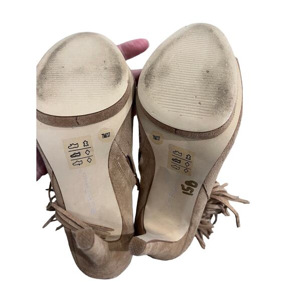 BCBG Tan Suede Open Toe Fringe Western Platform Booties Women Size 7M Cowboy - Picture 4 of 6